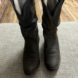 Double H HH Womens Brown Cowboy Boots Size 11 Made in Mexico Slouchy Pull On